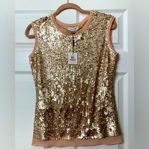NWT Calvin Klein Rose Gold Sequin Sleeveless Blouse
